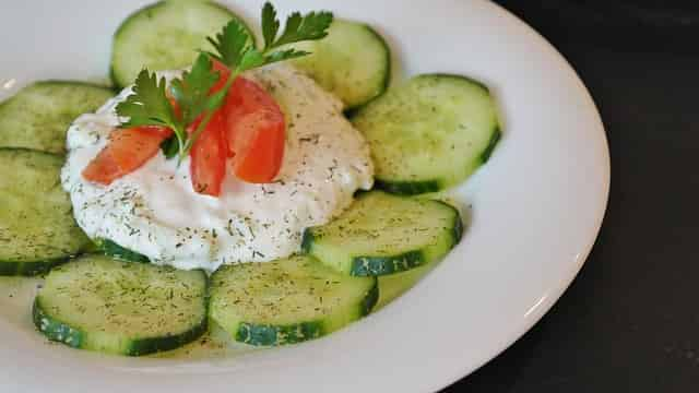 Sliced Cucumber with Tzatziki